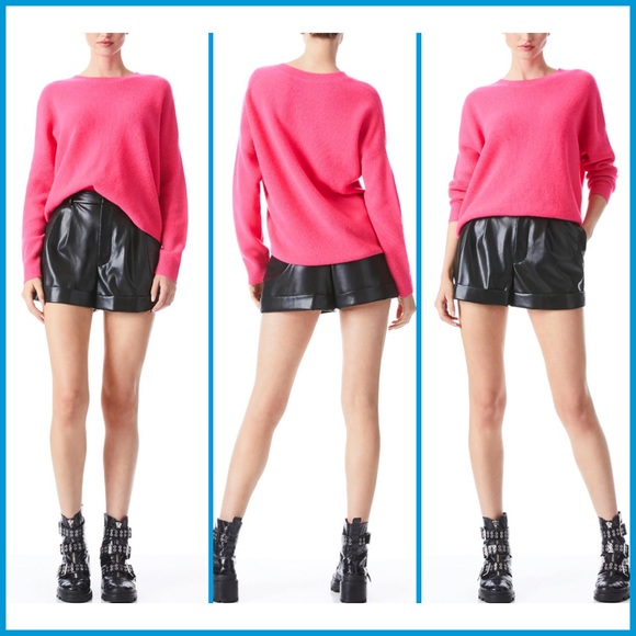 Alice + Olivia Caprice Wild Pink Cashmere Drop Shoulder Pullover Sweater - Picture 4 of 16